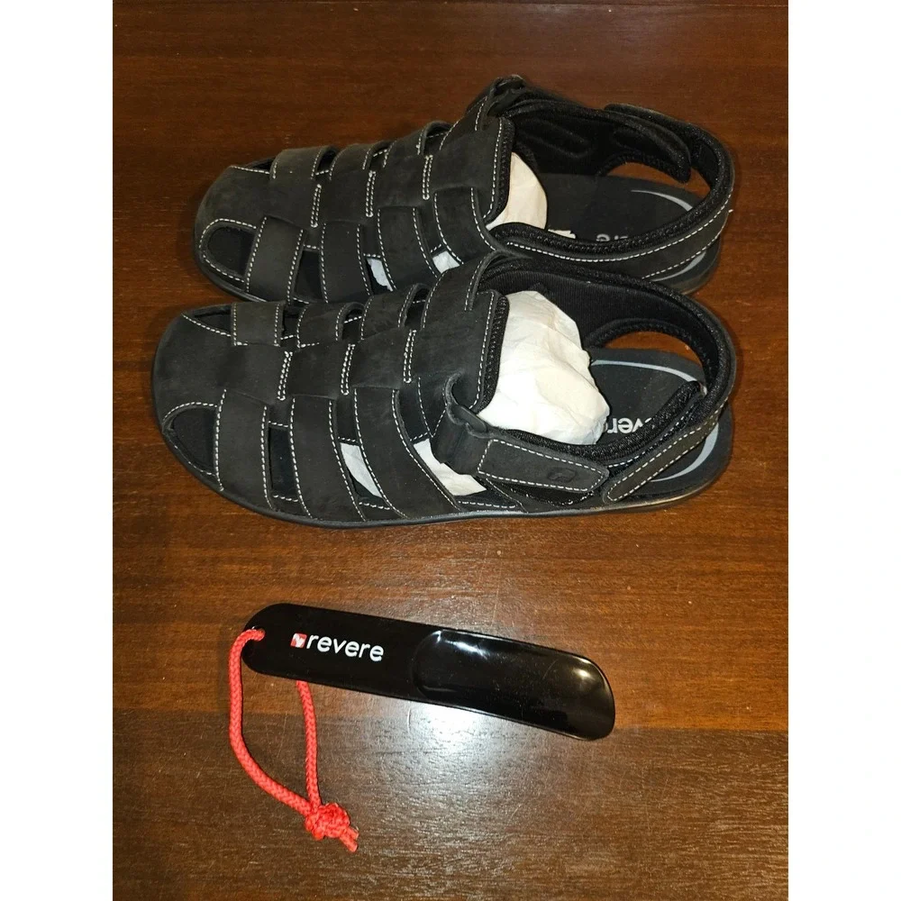 Revere Amsterdam Men's Removable‎ Footbed Sandal Black Size 44 US 10